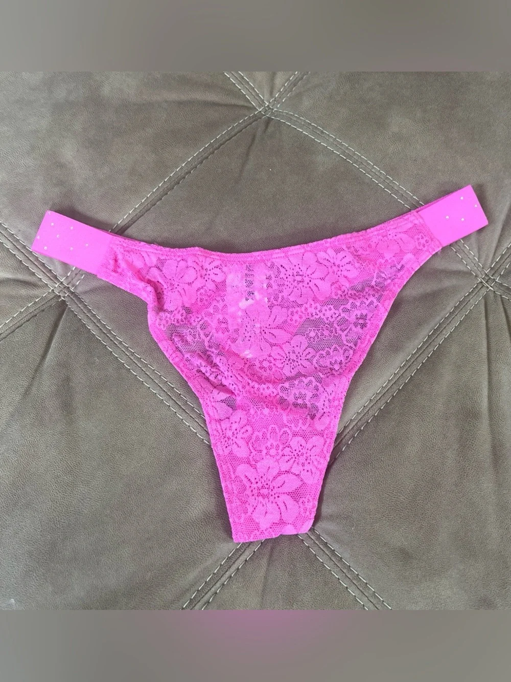 PINK Victoria's Secret Hot Pink Lace Thong Panty